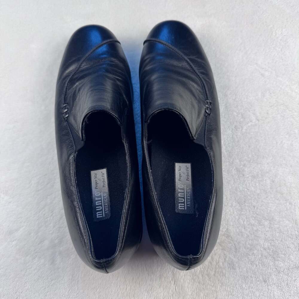 Munro American Walking Wedge Black Leather Slip-On Loafers Size 8.5M